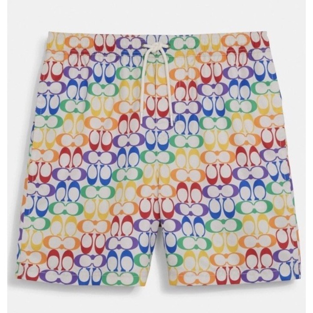 COACH Mens Rainbow Signature Swim Trunks Multicolor Mesh Shorts XXL CI516 NEW